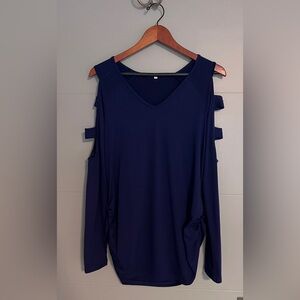 Navy Shirt with Cut Out Sleeves
